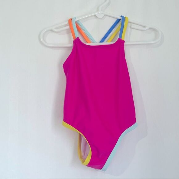 Wonder Nation Baby Girl Solid Pink Swimsuit Size 18M - Picture 2 of 6